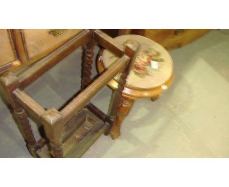 Vintage carved walnut stool and barley twist umbrella stand