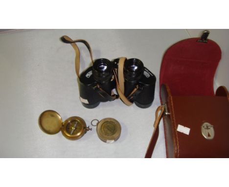 Beck of London compass and vintage style Stanley compass and Carl Zeiss Jenoptem binoculars 8 x 30