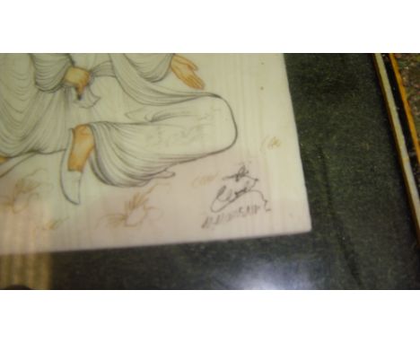 2 x vintage sadeli work picture frames with Persian paintings both signed