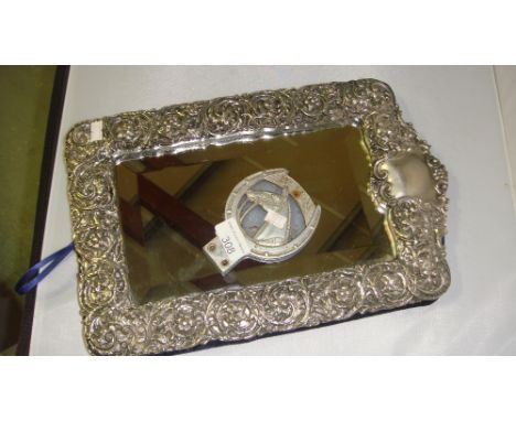 Vintage silvered antique style mirror & British Horse Soc. car badge