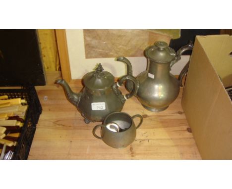 Vintage pewter three part tea set