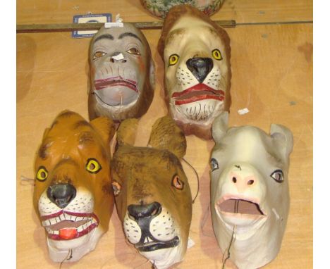 5 x Vintage hand painted animal masks 