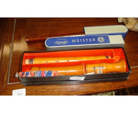 Vintage Original Meister wooden recorder and one other