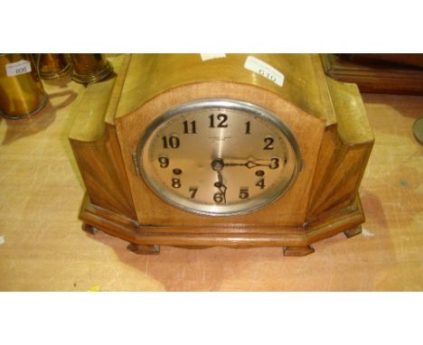 Vintage walnut and inlaid sunburst pattern cased mantle clock Kendal & Dent of London