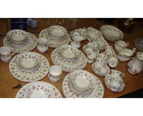 Vintage Royal Albert Winsome pattern decorative dinner service including 12 x dinner plates, 15 cereal bowls, 7 entree bowls,