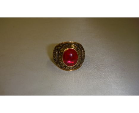 Balfour 10 k gold fraternity ring inset with cross, Calvin Coolidge College 1967 Jus Et Auctoritas (Right & Authority)