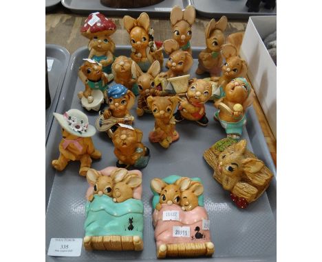 Tray of Pepiware and Pendelfin rabbit ornaments to include: 'Twins', 'Pieface', 'Chiki' etc. Together with a Treasured Pals '