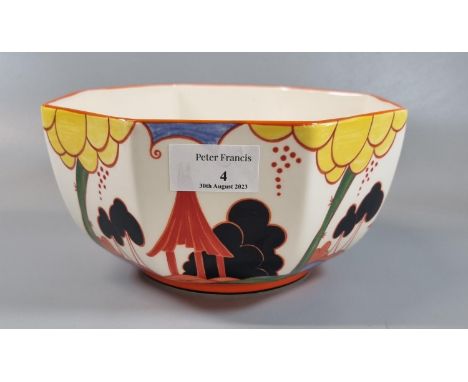 Wedgwood Centenary Clarice Cliff earthenware Bizarre 'The  Summerhouses' pattern octagonal centre bowl.   (B.P. 21% + VAT) 
