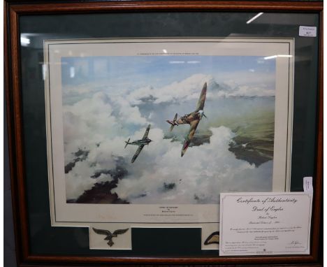 After Robert Taylor, 'Duel of Eagles', Douglas Bader and Adolf Galland over Northern France, 1941.  Limited edition coloured 