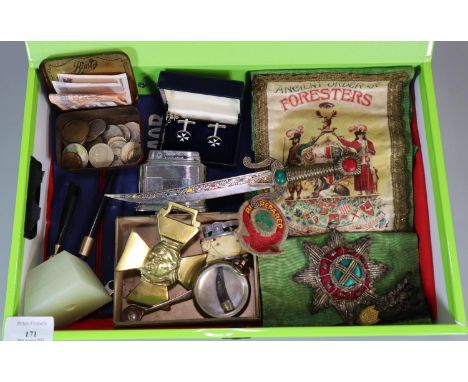 Various items including: Ancient Order of Foresters sash, Royal and Ancient Order of Buffaloes, documents bags, St John's Amb