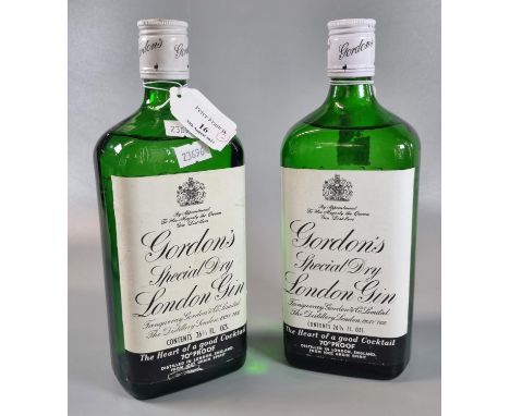 Two bottles of Gordon's Special Dry London Gin.  26 2/3 fluid oz, 70% proof.  (2)  (B.P. 21% + VAT) 