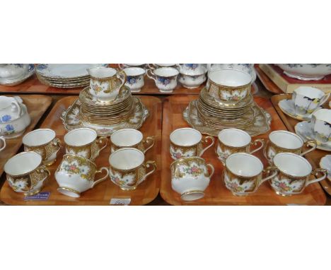 Two trays of Royal Albert Crown china 'Royalty' design tea ware, to include: teacup and saucers, sugar bowl and milk jug, ser