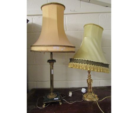 GILT FRAMED LAMP AND SHADE PLUS A CORINTHIAN COLUMN LAMP AND SHADE (2) 