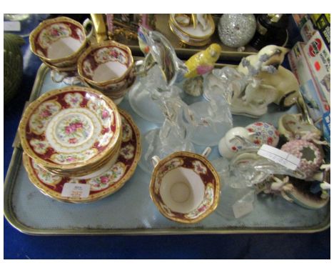 TRAY CONTAINING MIXED DOLPHIN ORNAMENTS, ROYAL ALBERT LADY HAMILTON PART TEA WARES ETC 