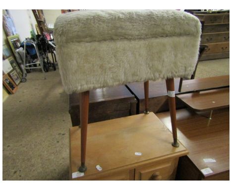 RETRO 1960S/70S UPHOLSTERED STOOL WITH TURNED LEGS AND BRASS CAP FEET 
