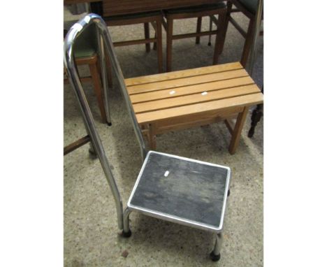 PINE SLATTED TOP RECTANGULAR TABLE AND A CHROMIUM STEP UP 