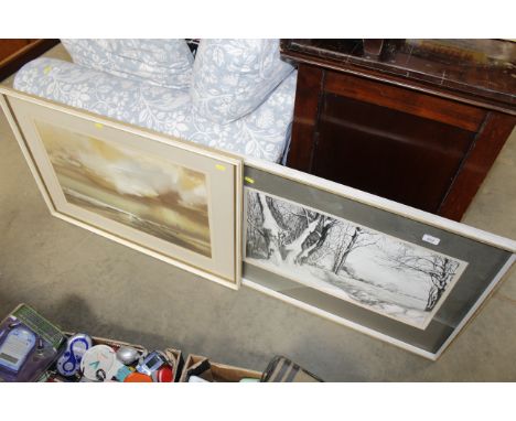 R W Garnham Coastal scene and another study of a wintery landscape 