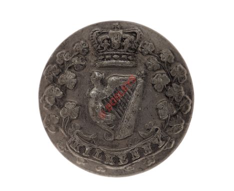 Irish. Kilkenny Militia Victorian OR’s open-back pewter coatee button. A fine scarce example by Hugh Foley, Dublin. Raised de