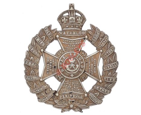 Rifle Brigade WW1 Officer’s 1918 Birmingham hallmarked cap badge. A good die-cast example by F & S (Firmin and Sons). Crowned