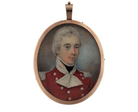 Napoleonic War Period Miniature Portrait Painting of an Officer. A very fine head and shoulder portrait of an Officer. Scarle
