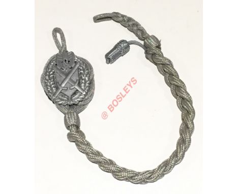 German Third Reich Army marksman’s lanyard. A good example of plaited aluminium cord, the top part mounted with 1939-45 alumi