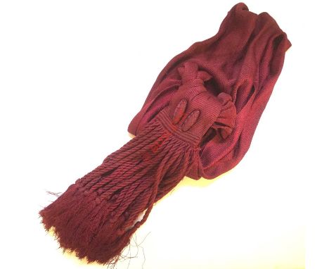 Highland Regiment Victorian Officer’s Crimson Sash. A good example, the crimson sash tailored with stitched knot, mounted wit