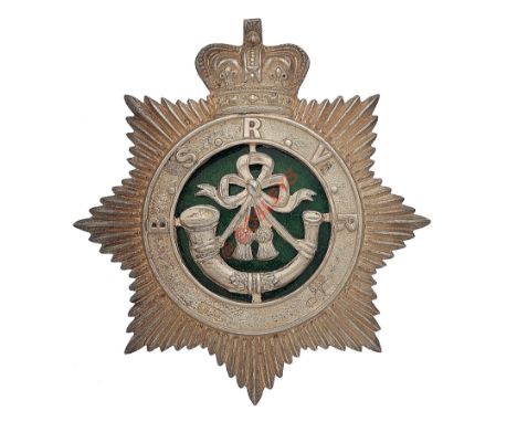 Badge. Indian. Burma State Railway Volunteer Rifles Victorian Officer’s helmet plate circa 1897-1901. A fine die-stamped silv