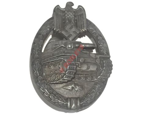 German Third Reich WW2 Army / Waffen SS Tank Assault Badge. A good die-stamped grey metal example. Approaching panzer within 