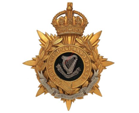 Badge. Irish. Connaught Rangers Officer’s helmet plate circa 1901-14. A good scarce gilt example. Crowned star mounted with w