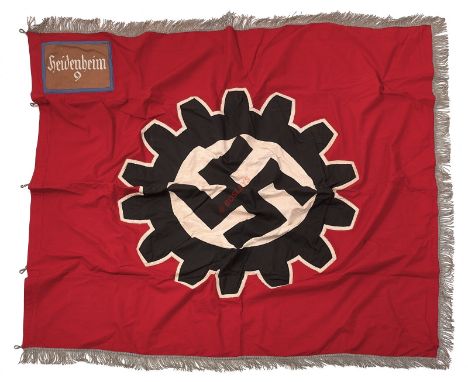 German Third Reich DAF Heidenheim District flag. A good scarce red cotton example with bullion tassels to three sides. Each s