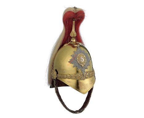 5th (Princess Charlotte of Wales’s) Dragoon Guards Officer’s 1871 Pattern Helmet. A fine, scarce example, the fire gilt skull