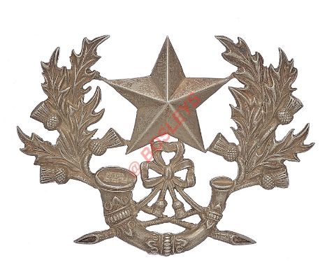 Scottish. Cameronians (Scottish Rifles) Officer’s 1909 Birmingham hallmarked silver glengarry badge. A fine die-cast example 