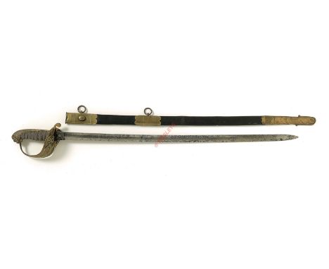 Victorian Royal Navy Officer’s Sword. The single edged slightly curved blade, with etched decoration depicting a fouled ancho