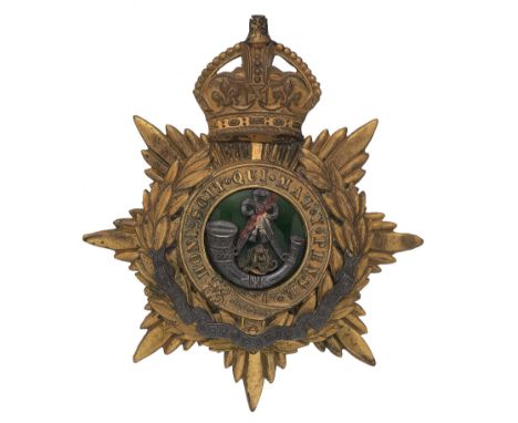 Badge. The King’s (Shropshire Light Infantry) Edwardian Officer’s helmet plate circa 1902-04. A good scarce short lived gilt 