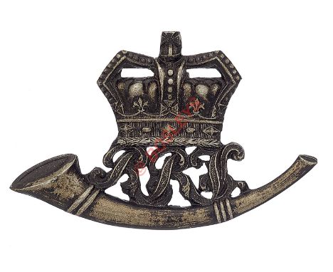 Badge. 27th (Ripon) West Riding of Yorkshire Rifle Volunteers glengarry circa 1860. Rare die-stamped blacked white metal exam