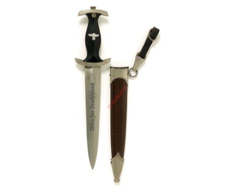 German Third Reich SA Stormtrooper’s trade dagger. A good clean interesting example with nickel mounts, the blade etched “All
