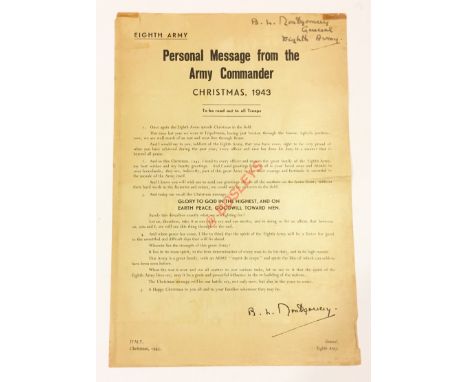 Christmas 1943 Monty’s Personal Message to His 8th Army Signed Leaflet. This leaflet informs the 8th Army of Monty’s Christma