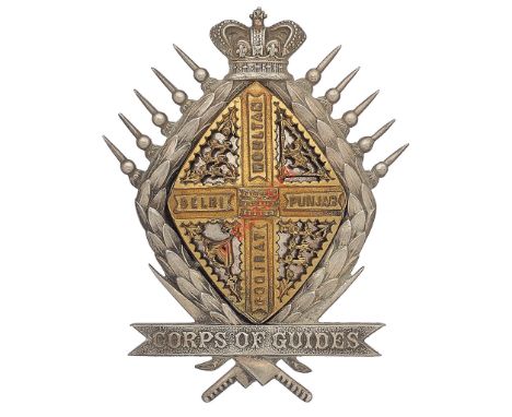 Indian Army. Queen’s Own Corps of Guides Victorian Officer’s pouch badge. A good scarce die-cast example. Silvered diamond sh
