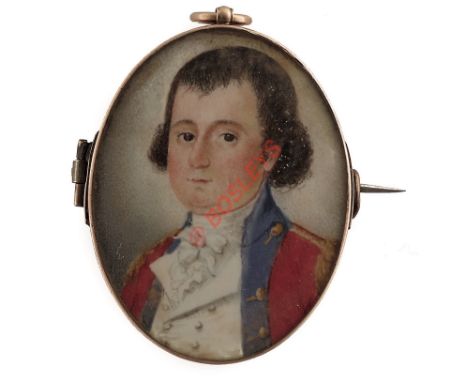 18th Century Period Miniature Portrait Painting of a An Army Officer. A fine head and shoulder portrait of an Officer. Scarle