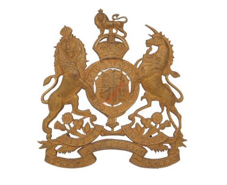 Badge. Royal Army Medical Corps Officer’s helmet plate circa 1902-14.  A fine gilt die-stamped example. Royal Arms, pierced a