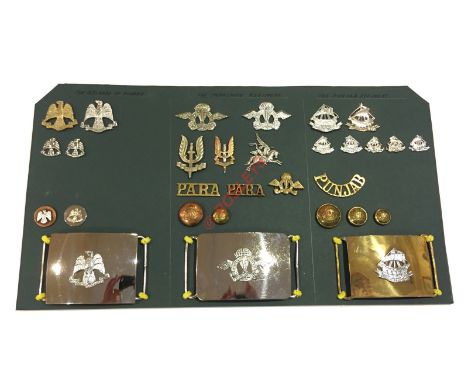 Indian Army post Independence. Brigade of Guards, Parachute and Punjab Regiments Insignia. Carded display of the three units 