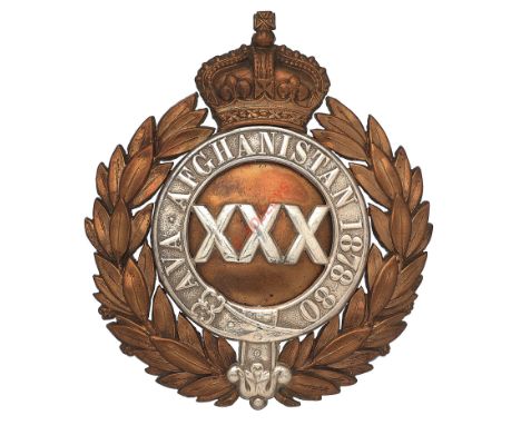 Badge. Indian Army. 30th Madras Infantry Victorian Officer’s helmet plate. A good rare die-stamped gilt example. Within a cro