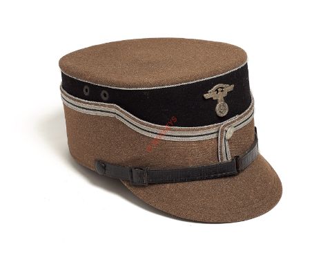 German Third Reich NSKK kepi. A fine and scarce example. Black body with brown woollen crown, curtain and peak. To the front,
