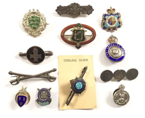 Selection of Silver Regimental Sweetheart Brooches etc. Including: Norfolk Regiment Birmingham 1911. ... Crossed Swords Birmi