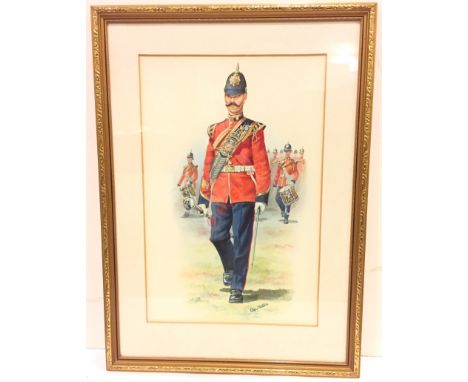 Drum Major of The Queen’s Regiment Watercolour Painting by Charles Stadden. This full length portrait depicts the Drum Major 