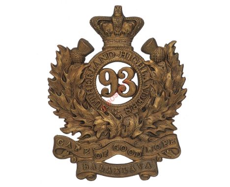 Scottish. 93rd Sutherland Highlanders Victorian  glengarry badge circa 1868-81. A fine and scarce die-stamped brass example. 