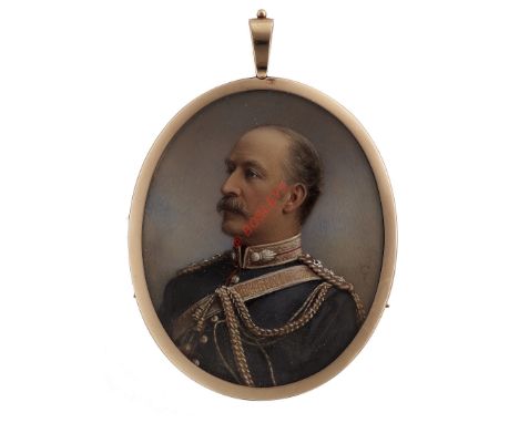 Victorian Miniature Portrait of a Royal Artillery Officer. A very fine late 19th Century head and shoulder study of a Colonel
