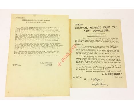 July 1943 Monty’s Personal Message to His 8th Army Signed Leaflet. This leaflet informs the 8th Army that the Allied Armies h
