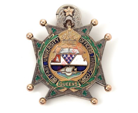WW1 Irish Belfast Queen’s University Officer’s Training Corps Prize Medallion. This silver medallion with enamel decoration, 