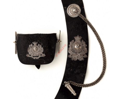 2nd Punjab Infantry Victorian Officer’s pouch belt  and binocular case. A black patent leather belt mounted with silvered lio